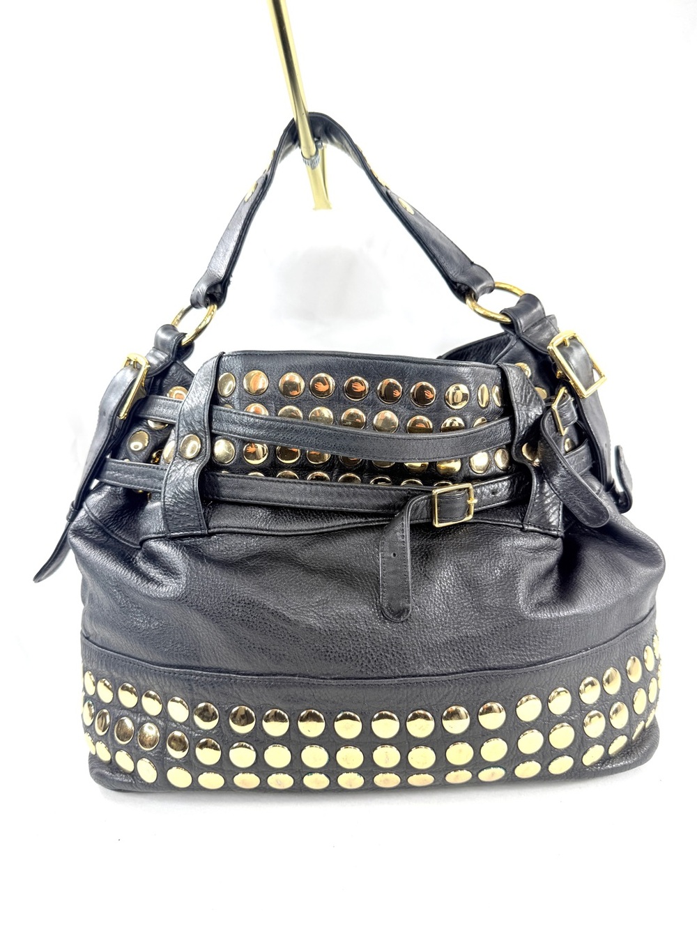 Rebecca Minkoff Super Nova Devote Hones Black Leather Tote Bag Brass Studs